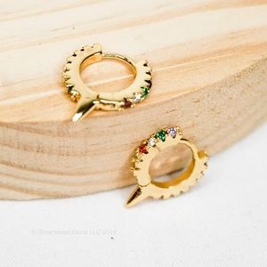 Dainty Micro Hoop Pave Gem Multi Color Spike #35